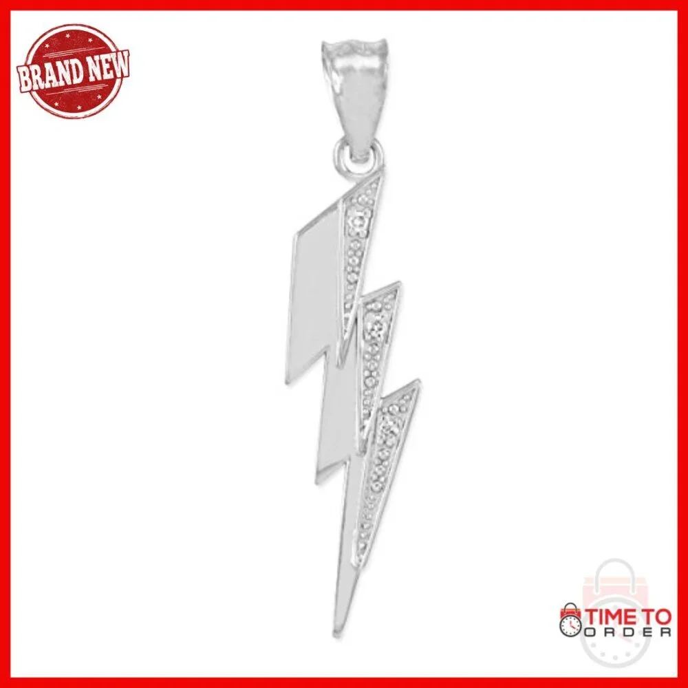 Sterling Silver Lightning Bolt Pendant Necklace with CZ Stones